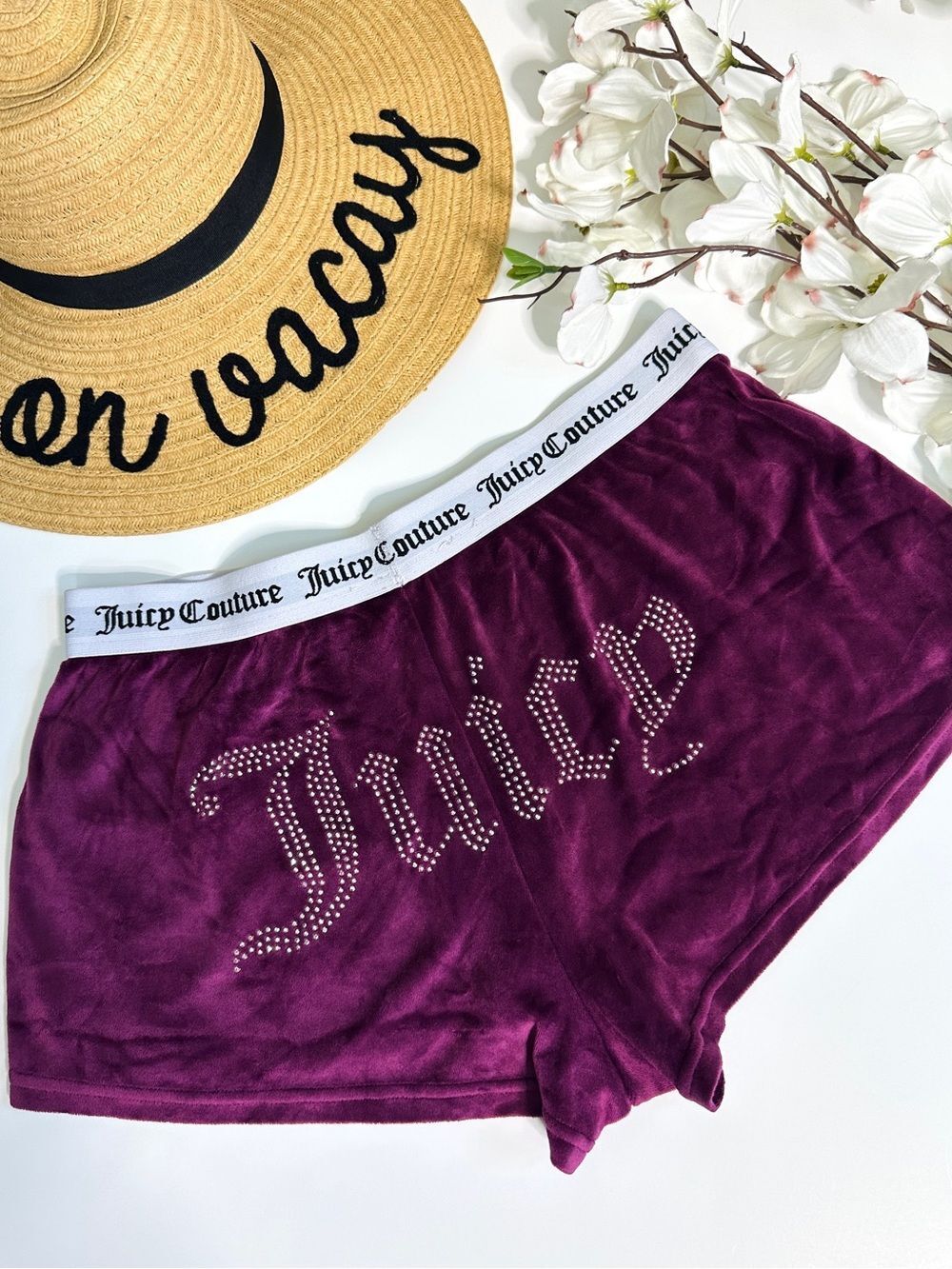 Juicy Couture Magenta Purple Velour Rhinestone Logo Sleep Shorts Size Medium